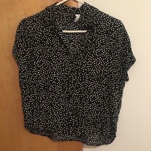 Black and white polka dot button up